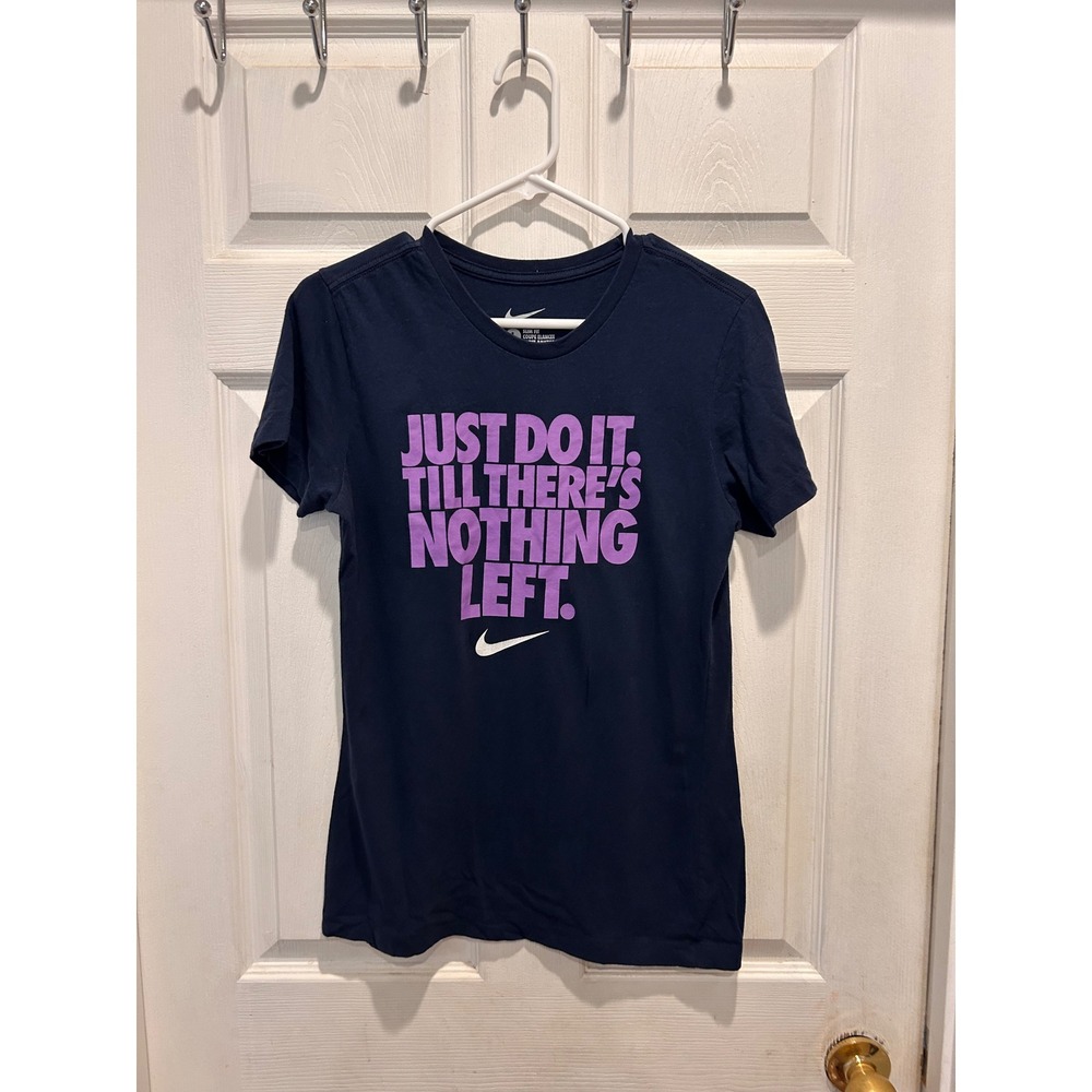 Nike Womens Slim Fit Just Do It‎ Graphic T-Shirt Navy Blue Purple Large L